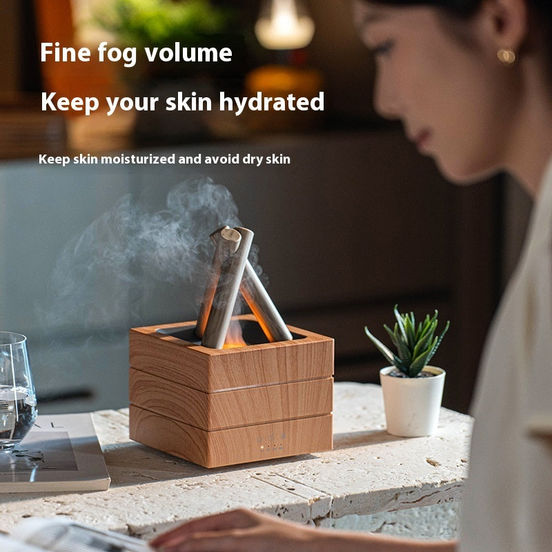 Flame Effect Aromatherapy Humidifier USB Essential Oil Diffuser with Heavy Mist 7-Color LED Flame Light for Home & Office