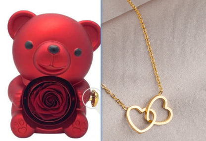 Eternal Rose Teddy Bear Jewelry Box with Necklace  Rotating Romantic Gift for Girlfriend, Valentine’s Day, Anniversary & Wedding