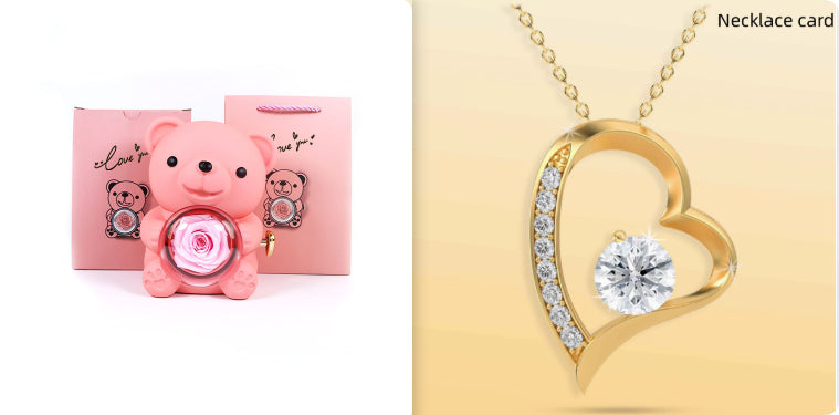Eternal Rose Teddy Bear Jewelry Box with Necklace  Rotating Romantic Gift for Girlfriend, Valentine’s Day, Anniversary & Wedding