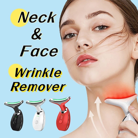 Neck Face Beauty Device Colorful LED Photon Therapy Skin Tighten Reduce Double Chin Anti Wrinkle Remove Lifting Massager - CyberLLC