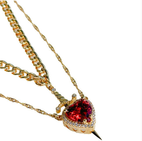 Heart And Sword Necklace Set Gold Color Stainless Steel Crystal New Necklaces
