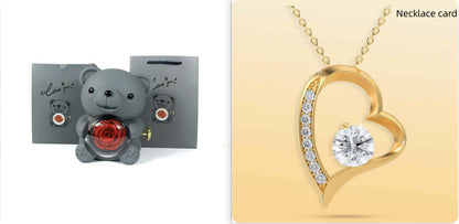 Eternal Rose Teddy Bear Jewelry Box with Necklace  Rotating Romantic Gift for Girlfriend, Valentine’s Day, Anniversary & Wedding