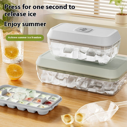 Ice Cube Tray 32 Grid Silicone Mould With Lid Shovel Storage Box Remove With One Click Ice Maker Summer Kitchen Gadget