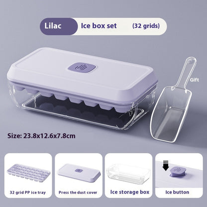 Ice Cube Tray 32 Grid Silicone Mould With Lid Shovel Storage Box Remove With One Click Ice Maker Summer Kitchen Gadget