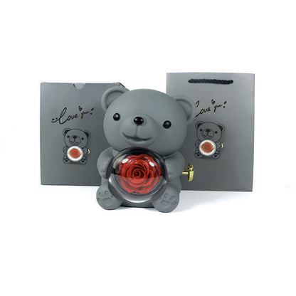 Eternal Rose Teddy Bear Jewelry Box with Necklace  Rotating Romantic Gift for Girlfriend, Valentine’s Day, Anniversary & Wedding