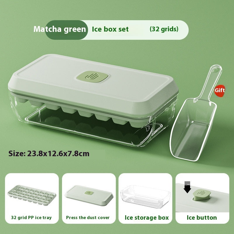 Ice Cube Tray 32 Grid Silicone Mould With Lid Shovel Storage Box Remove With One Click Ice Maker Summer Kitchen Gadget
