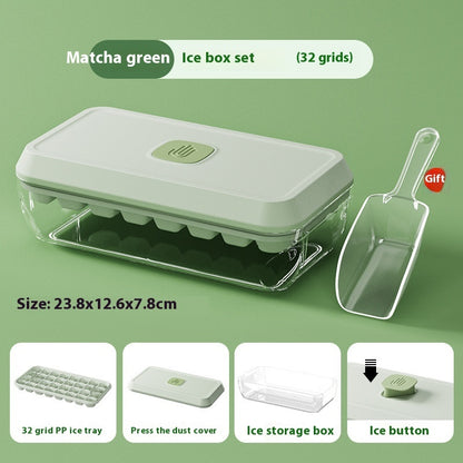 Ice Cube Tray 32 Grid Silicone Mould With Lid Shovel Storage Box Remove With One Click Ice Maker Summer Kitchen Gadget