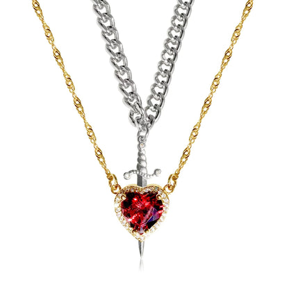 Heart And Sword Necklace Set Gold Color Stainless Steel Crystal New Necklaces