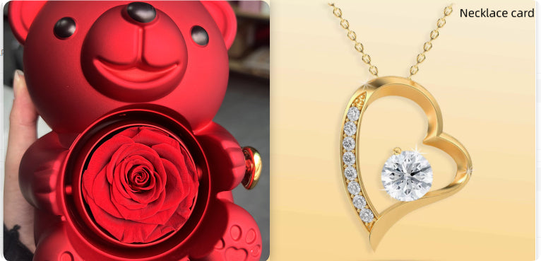 Eternal Rose Teddy Bear Jewelry Box with Necklace  Rotating Romantic Gift for Girlfriend, Valentine’s Day, Anniversary & Wedding