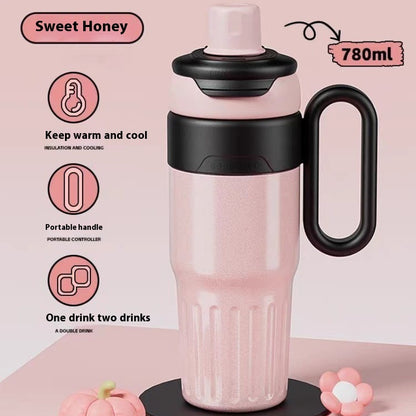 Large Gradient Thermal Tumbler Straw & Lid Steel Insulated Coffee Cup Hot Cold Travel Mug 780ml