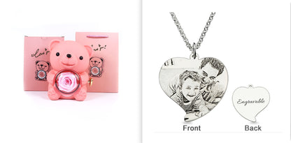Eternal Rose Teddy Bear Jewelry Box with Necklace  Rotating Romantic Gift for Girlfriend, Valentine’s Day, Anniversary & Wedding