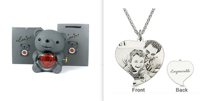 Eternal Rose Teddy Bear Jewelry Box with Necklace  Rotating Romantic Gift for Girlfriend, Valentine’s Day, Anniversary & Wedding