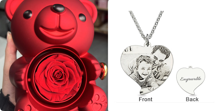 Eternal Rose Teddy Bear Jewelry Box with Necklace  Rotating Romantic Gift for Girlfriend, Valentine’s Day, Anniversary & Wedding