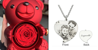 Eternal Rose Teddy Bear Jewelry Box with Necklace  Rotating Romantic Gift for Girlfriend, Valentine’s Day, Anniversary & Wedding