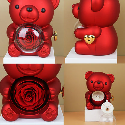 Eternal Rose Teddy Bear Jewelry Box with Necklace  Rotating Romantic Gift for Girlfriend, Valentine’s Day, Anniversary & Wedding