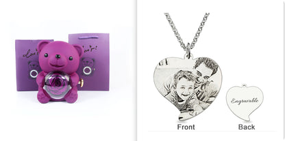 Eternal Rose Teddy Bear Jewelry Box with Necklace  Rotating Romantic Gift for Girlfriend, Valentine’s Day, Anniversary & Wedding