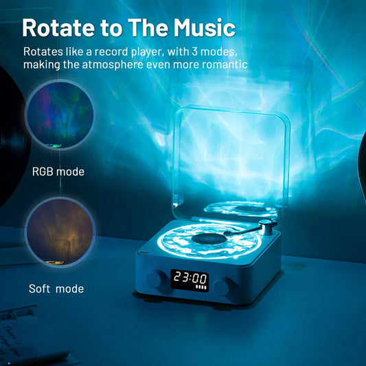 Retro Turntable Speaker Wireless Bluetooth 5.0 Vinyl Record Player Stereo Sound With White Noise RGB Projection Lamp Effect - CyberLLC