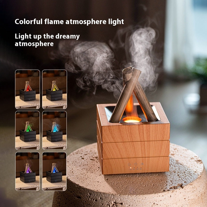 Flame Effect Aromatherapy Humidifier USB Essential Oil Diffuser with Heavy Mist 7-Color LED Flame Light for Home & Office