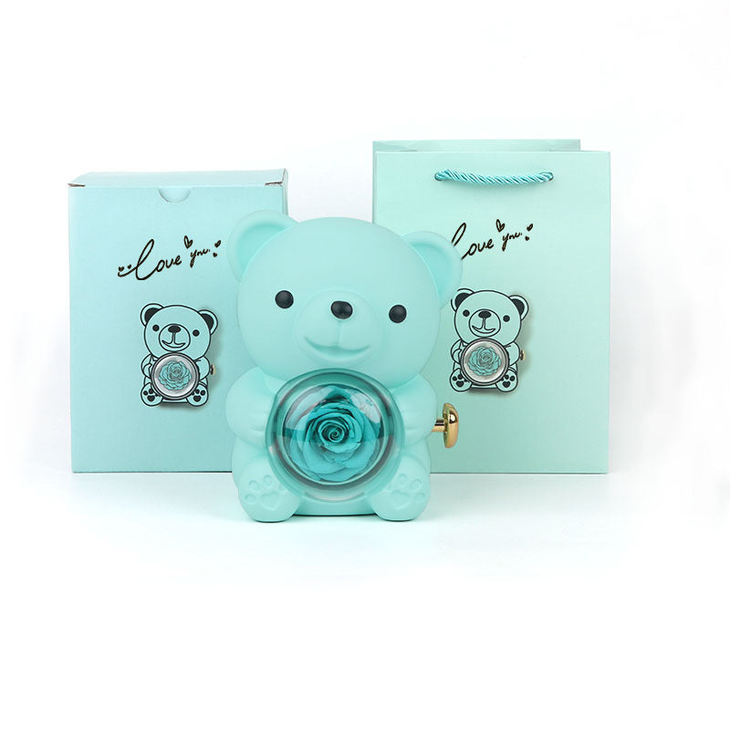 Eternal Rose Teddy Bear Jewelry Box with Necklace  Rotating Romantic Gift for Girlfriend, Valentine’s Day, Anniversary & Wedding