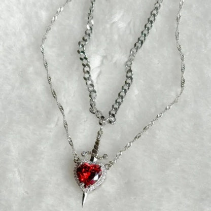 Heart And Sword Necklace Set Gold Color Stainless Steel Crystal New Necklaces