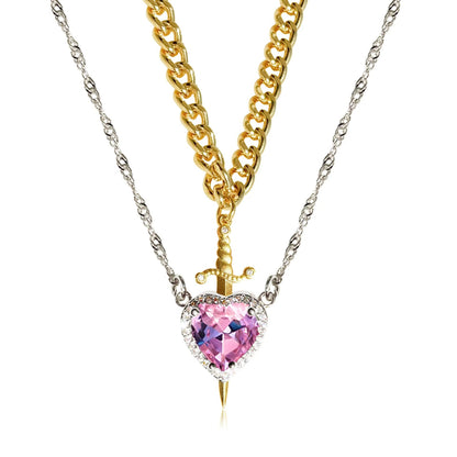 Heart And Sword Necklace Set Gold Color Stainless Steel Crystal New Necklaces