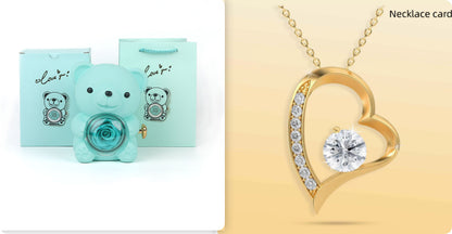 Eternal Rose Teddy Bear Jewelry Box with Necklace  Rotating Romantic Gift for Girlfriend, Valentine’s Day, Anniversary & Wedding