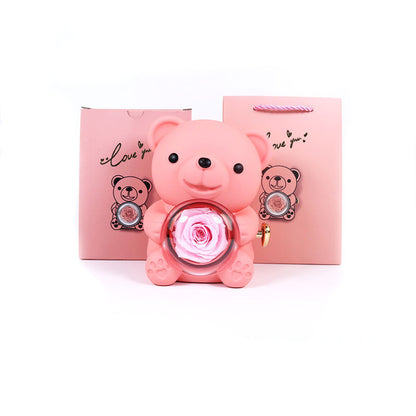 Eternal Rose Teddy Bear Jewelry Box with Necklace  Rotating Romantic Gift for Girlfriend, Valentine’s Day, Anniversary & Wedding