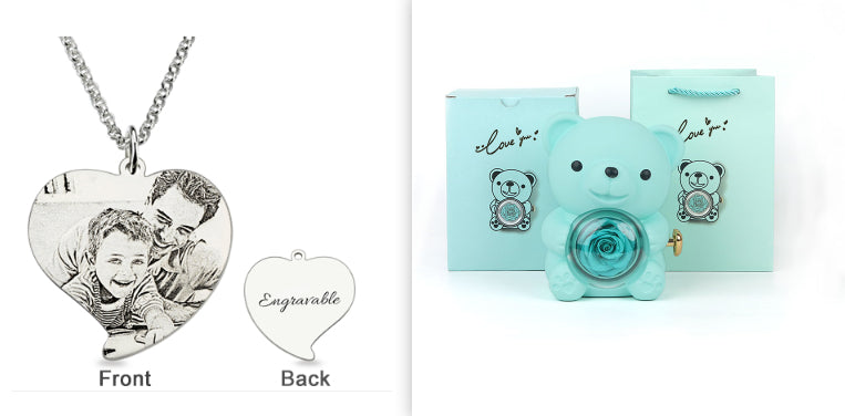 Eternal Rose Teddy Bear Jewelry Box with Necklace  Rotating Romantic Gift for Girlfriend, Valentine’s Day, Anniversary & Wedding
