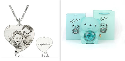 Eternal Rose Teddy Bear Jewelry Box with Necklace  Rotating Romantic Gift for Girlfriend, Valentine’s Day, Anniversary & Wedding