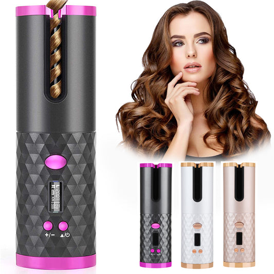 Rechargeable Automatic Hair Curler Women Portable Hair Curling Iron LCD Display Ceramic Curly Rotating Curling Wave Styer - CyberLLC