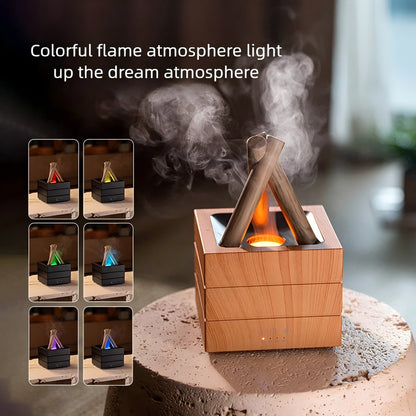 Flame Effect Aromatherapy Humidifier USB Essential Oil Diffuser with Heavy Mist 7-Color LED Flame Light for Home & Office