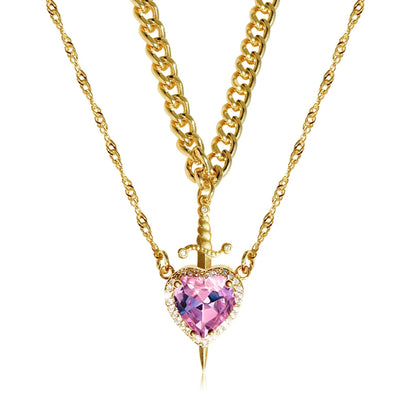 Heart And Sword Necklace Set Gold Color Stainless Steel Crystal New Necklaces