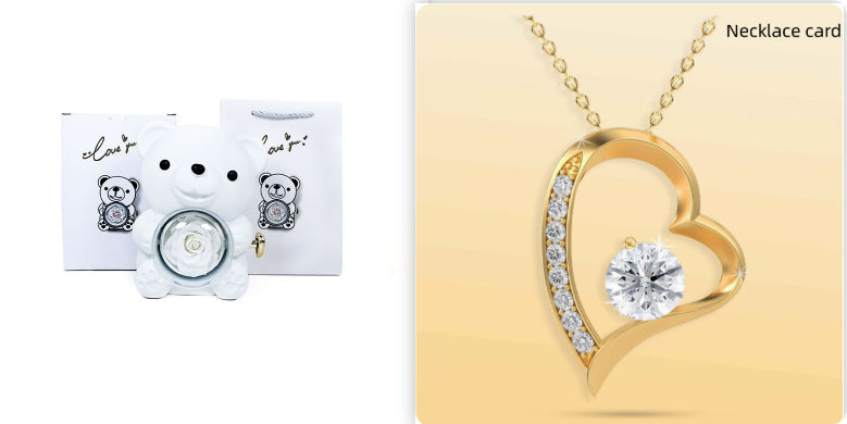Eternal Rose Teddy Bear Jewelry Box with Necklace  Rotating Romantic Gift for Girlfriend, Valentine’s Day, Anniversary & Wedding
