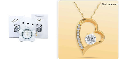 Eternal Rose Teddy Bear Jewelry Box with Necklace  Rotating Romantic Gift for Girlfriend, Valentine’s Day, Anniversary & Wedding
