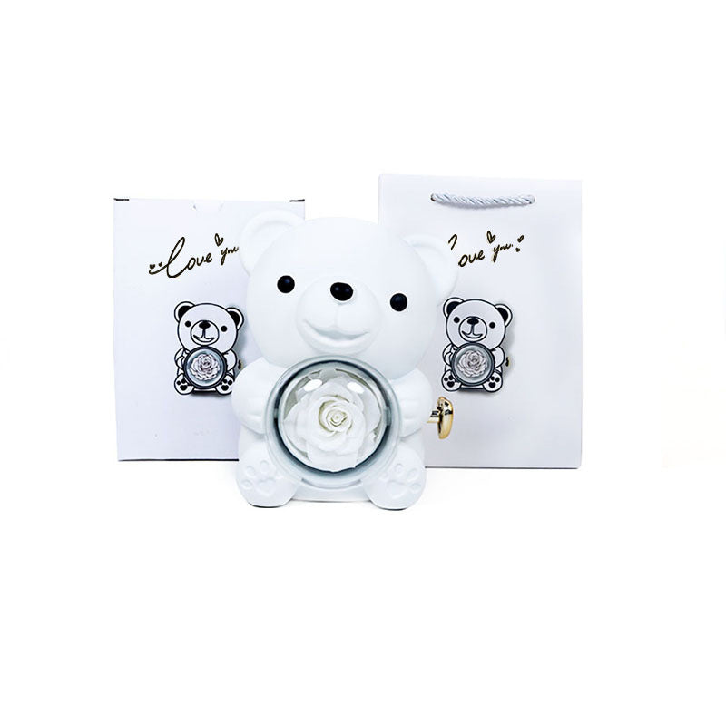 Eternal Rose Teddy Bear Jewelry Box with Necklace  Rotating Romantic Gift for Girlfriend, Valentine’s Day, Anniversary & Wedding