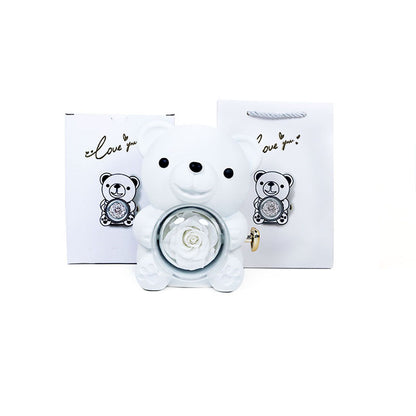 Eternal Rose Teddy Bear Jewelry Box with Necklace  Rotating Romantic Gift for Girlfriend, Valentine’s Day, Anniversary & Wedding