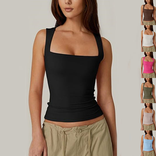 Square Neck Summer Tank Vest Ins Fashion Slim Solid Sleeveless Top For Women