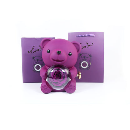 Eternal Rose Teddy Bear Jewelry Box with Necklace  Rotating Romantic Gift for Girlfriend, Valentine’s Day, Anniversary & Wedding