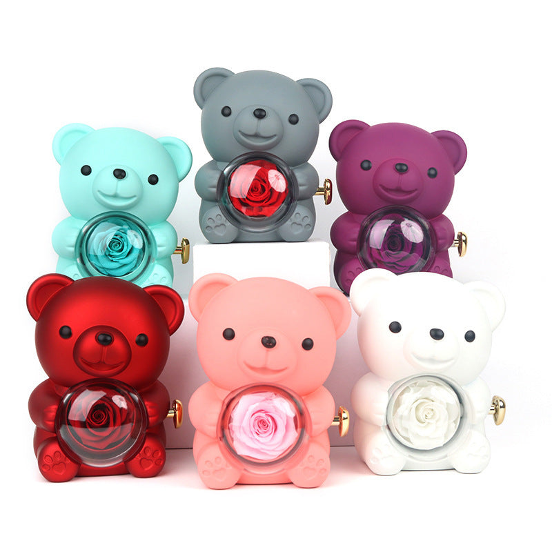 Eternal Rose Teddy Bear Jewelry Box with Necklace  Rotating Romantic Gift for Girlfriend, Valentine’s Day, Anniversary & Wedding