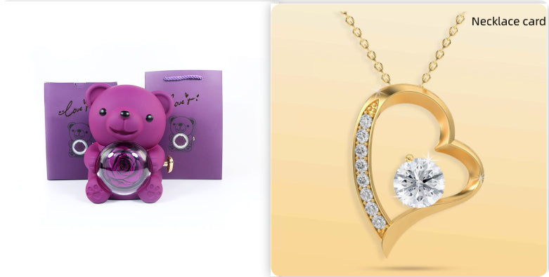 Eternal Rose Teddy Bear Jewelry Box with Necklace  Rotating Romantic Gift for Girlfriend, Valentine’s Day, Anniversary & Wedding