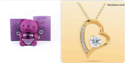 Eternal Rose Teddy Bear Jewelry Box with Necklace  Rotating Romantic Gift for Girlfriend, Valentine’s Day, Anniversary & Wedding
